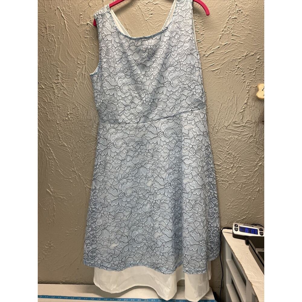 Blue‎ A Line Flare Eyelet Sleeveless V Neck Crochet Overlay Size XXL/14